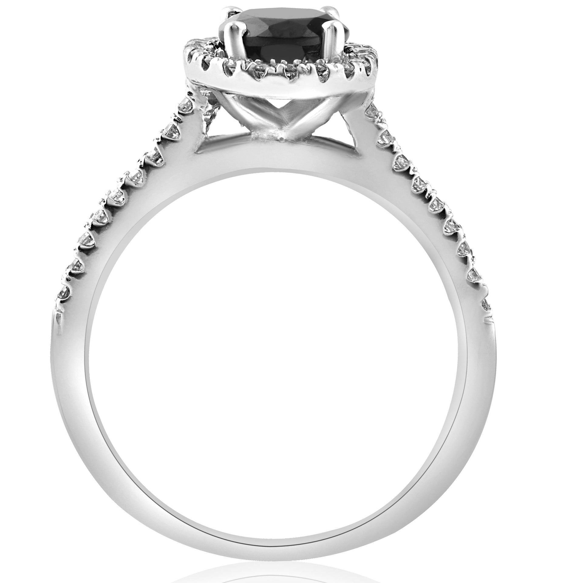 1 1/3 ct Black & White Halo Diamond Engagement Ring 14k White Gold