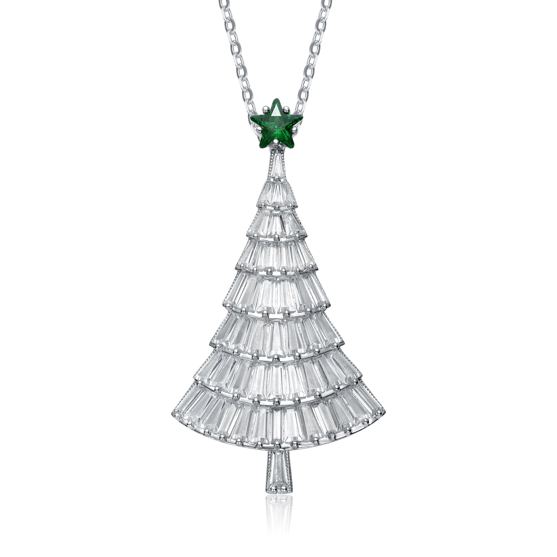 Christmas Tree Cubic Zirconia White And Emerald Green Pendant/brooch Pin