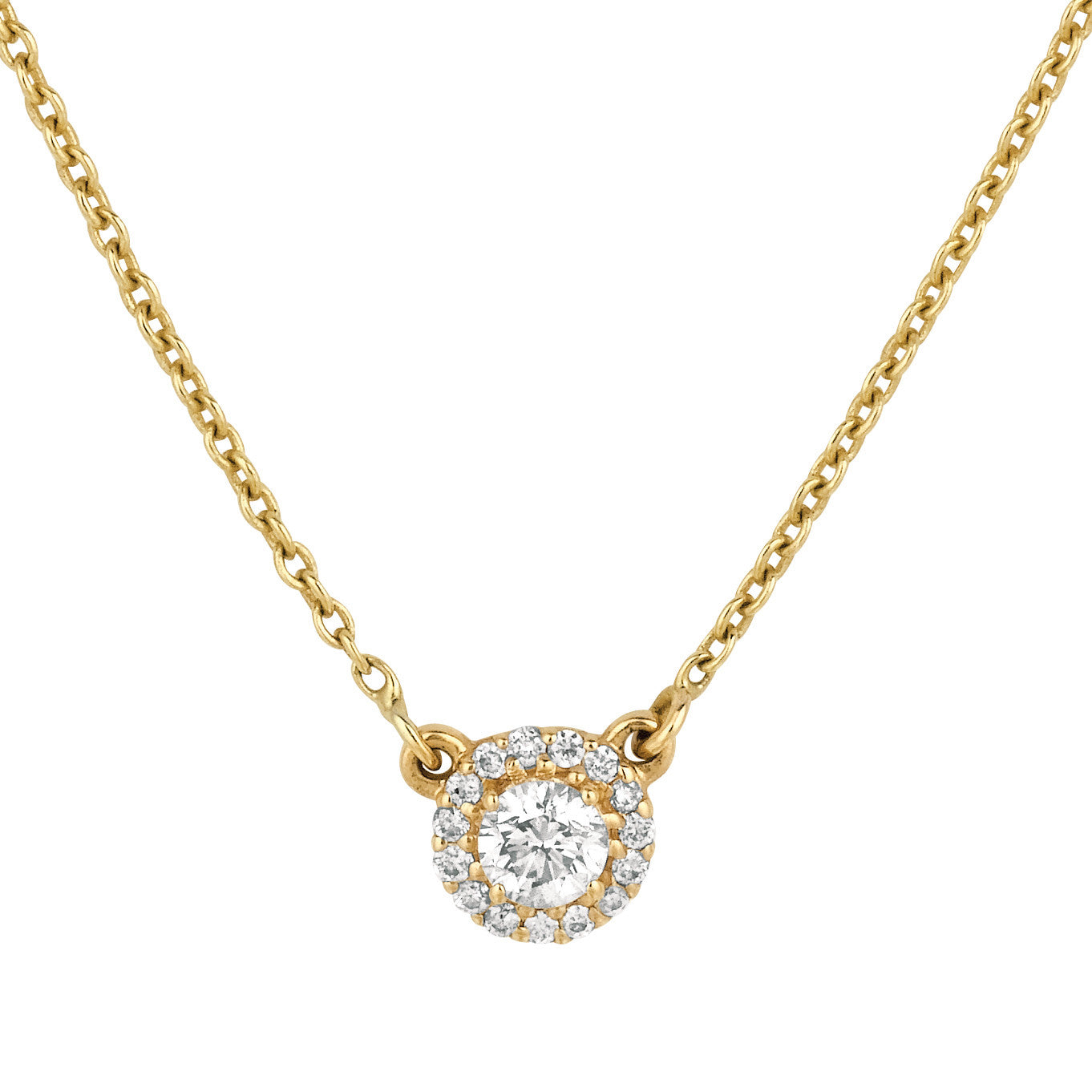 Diamond Solitaire with Pave Diamonds Necklace Yellow Gold