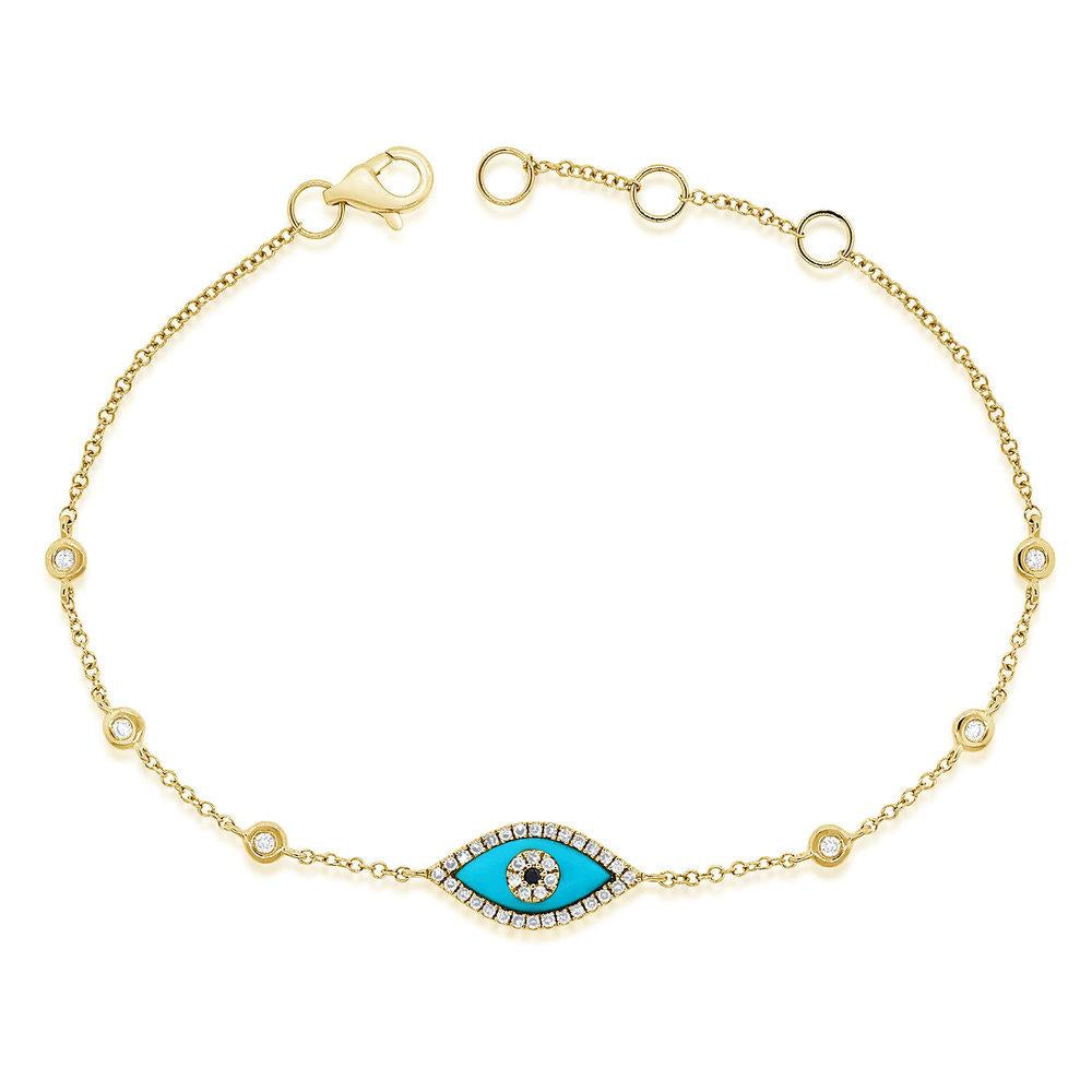 14k Gold & Diamond Evil Eye Bracelet