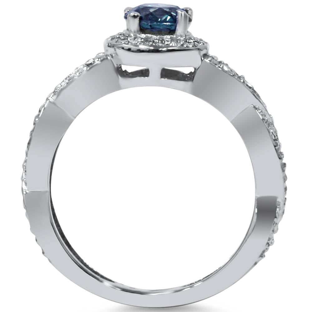 3/4ct Blue & White Diamond Halo Infinity Engagement Ring 14K White Gold