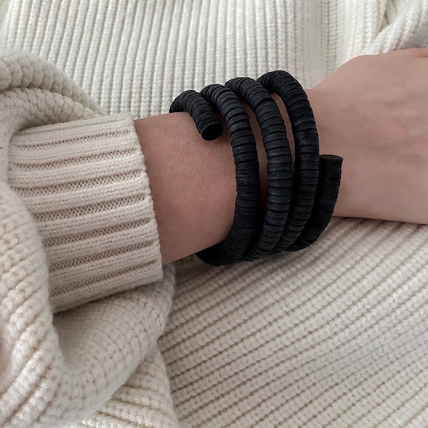 Continuous Coil Cuff Bracelet - Black