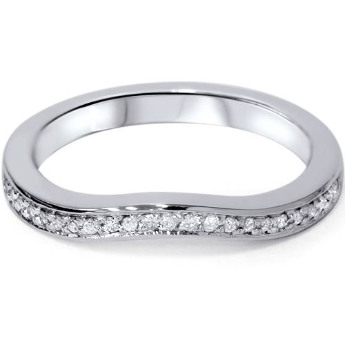 1/10ct Curved Diamond Wedding Band 14K White Gold