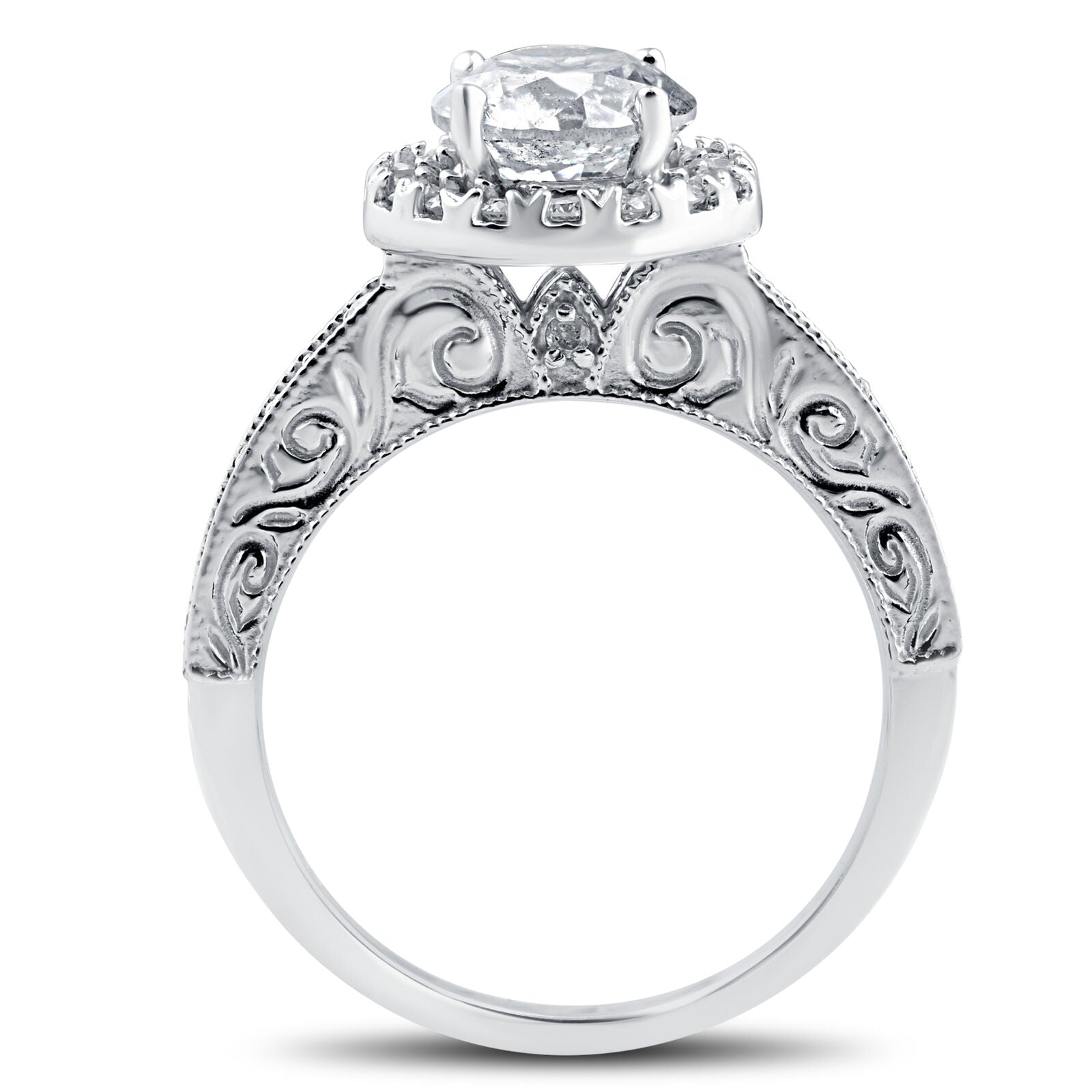 Certified 2ct Diamond Halo Engagement Ring Antique 14k White Gold Lab Grown