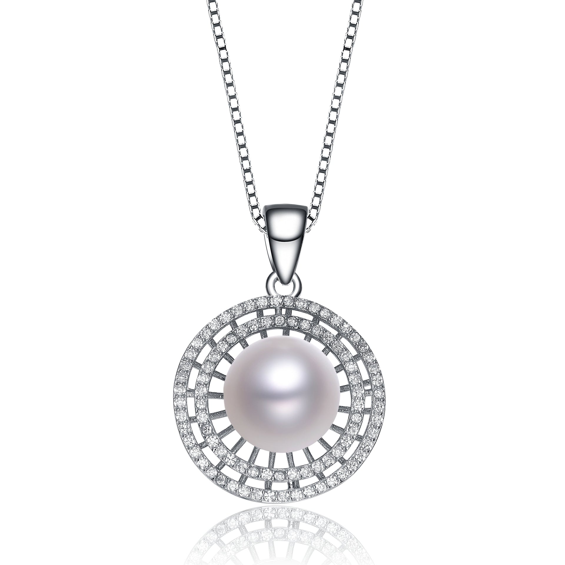 C.z. Sterling Silver Rhodium Plated Round Pearl Pendant