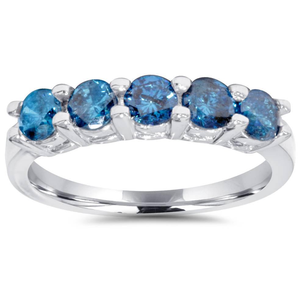 3/4ct Blue Diamond Wedding Ring 14K White Gold