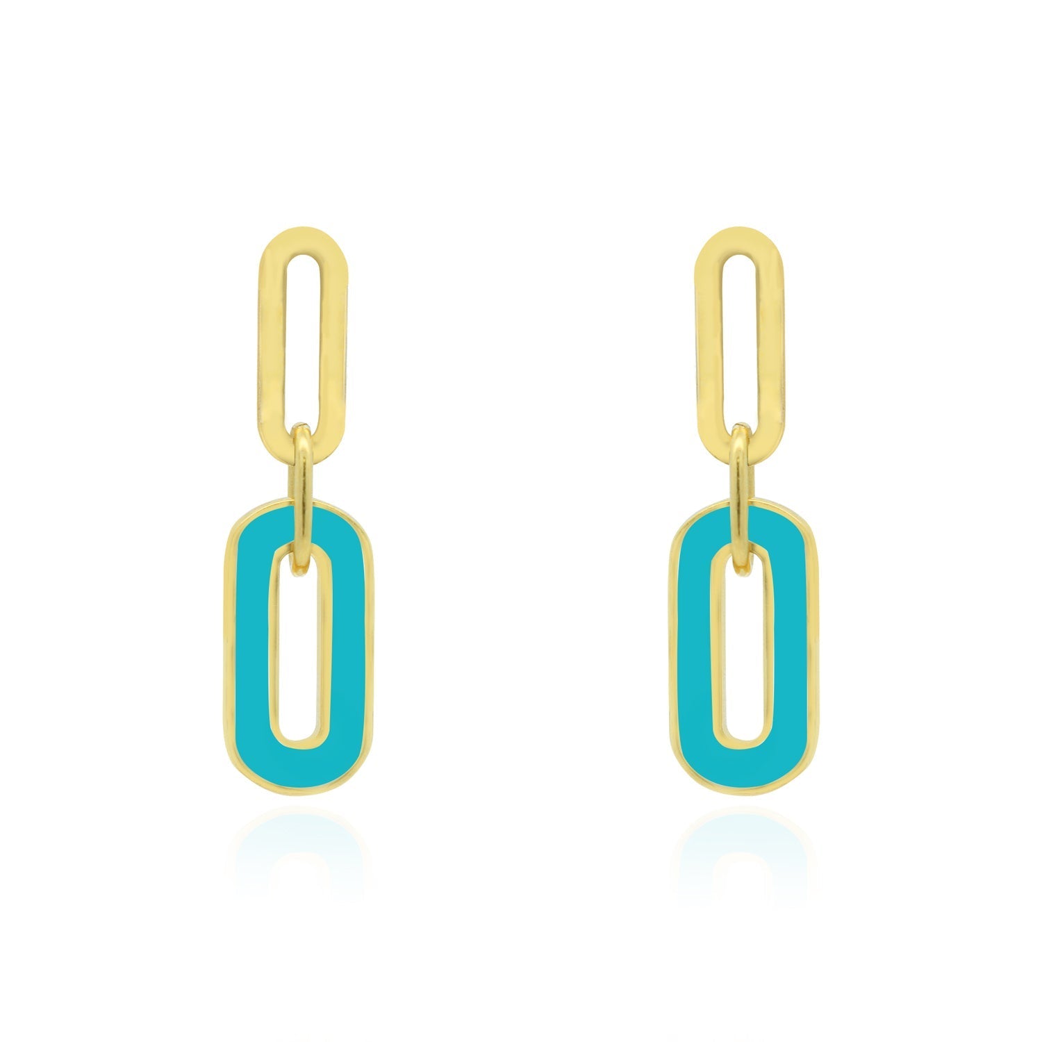 Blue Enamel Paperclip Link Earrings