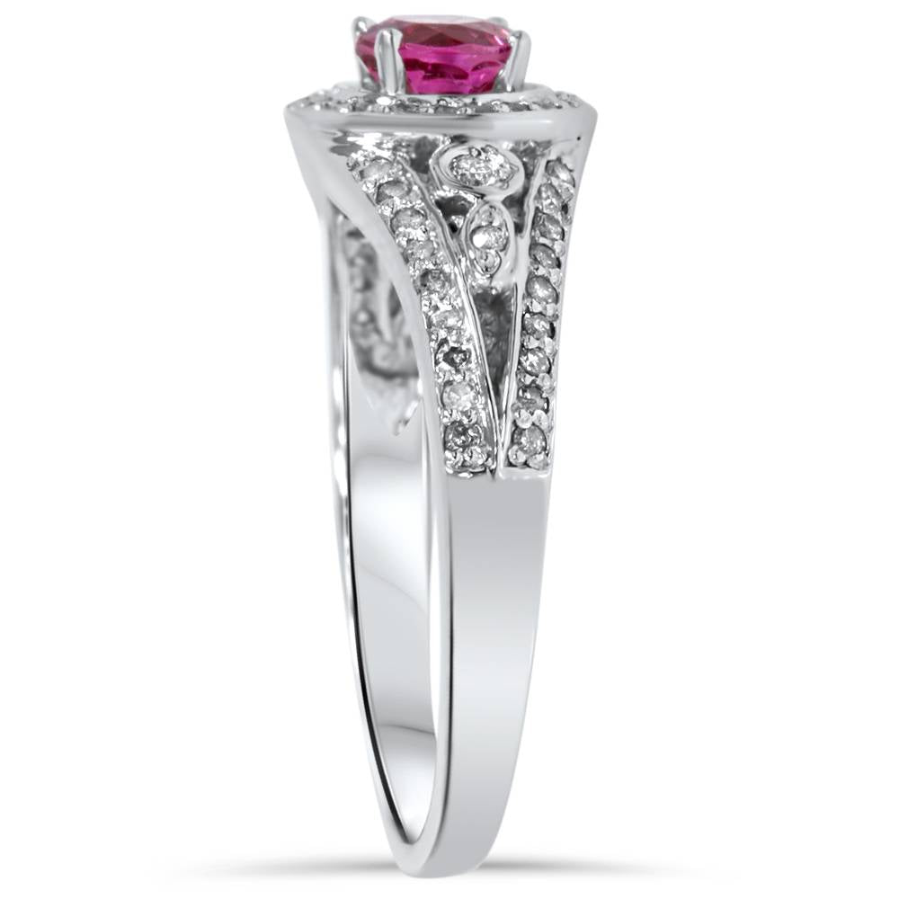 1ct Diamond & Synthetic Pink Tourmaline Vintage Ring 14K White Gold