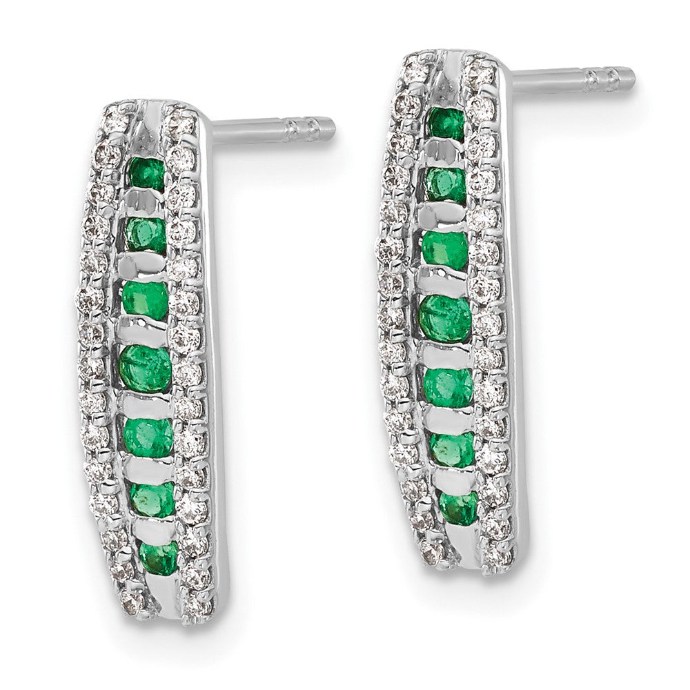 14k White Gold 1/3 CT Lab Grown Diamond And Created Emerald Stud Earrings