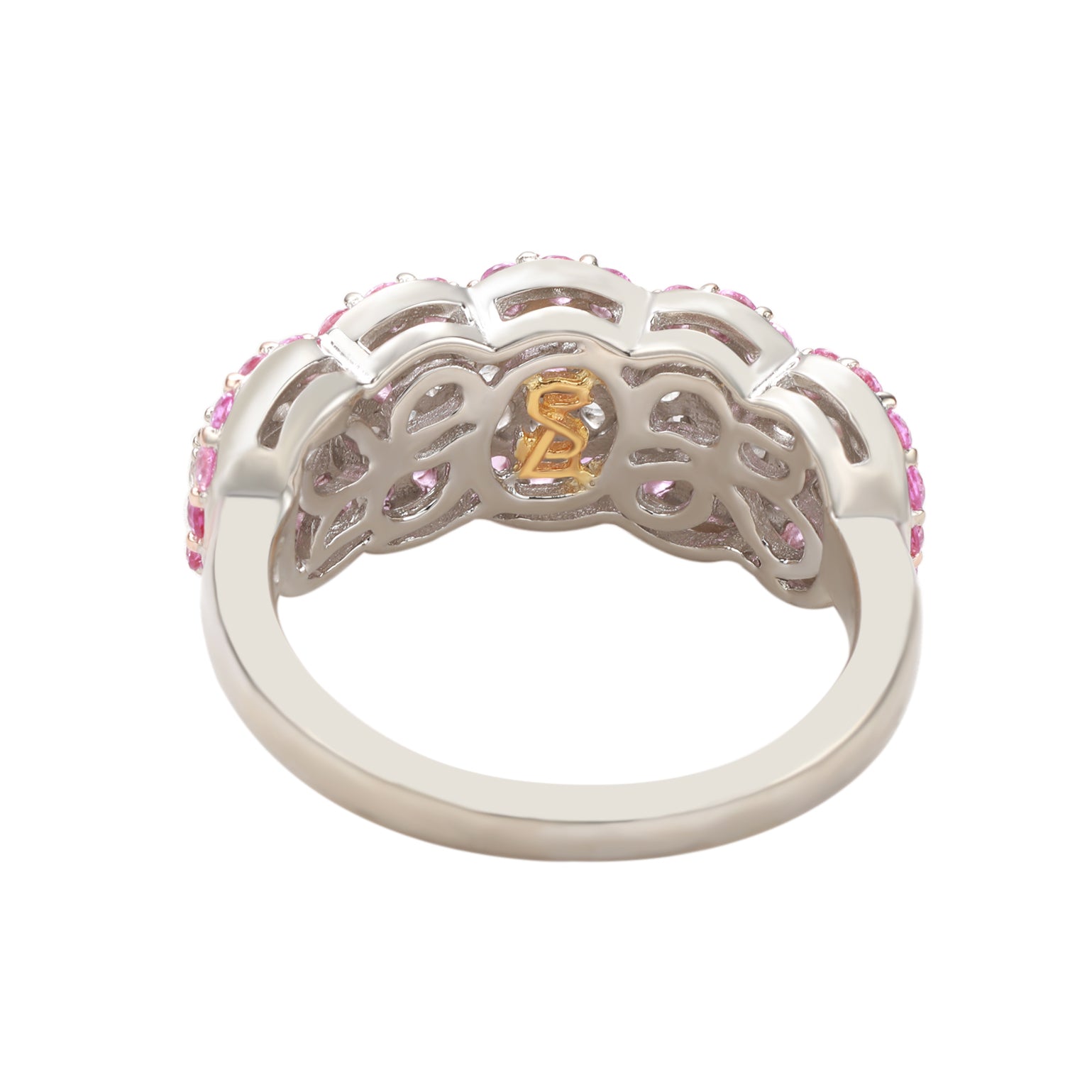 Suzy Levian Sterling Silver 2.8ct TGW Pink Sapphire and .02ct Diamond Anniversary Band