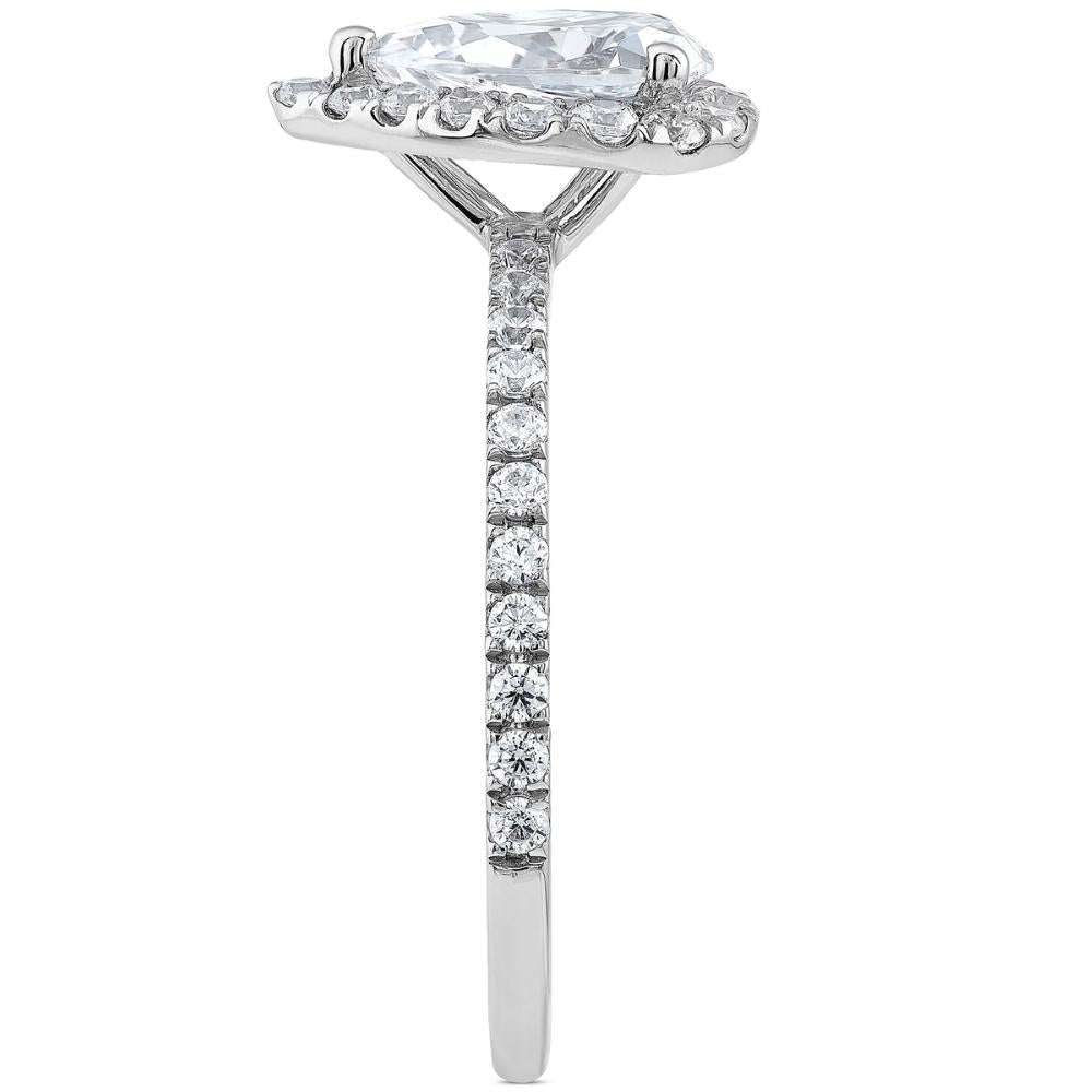 1 1/3 Ct TW Pear Shaped Halo Diamond Engagement Ring 14k White Gold Lab Grown