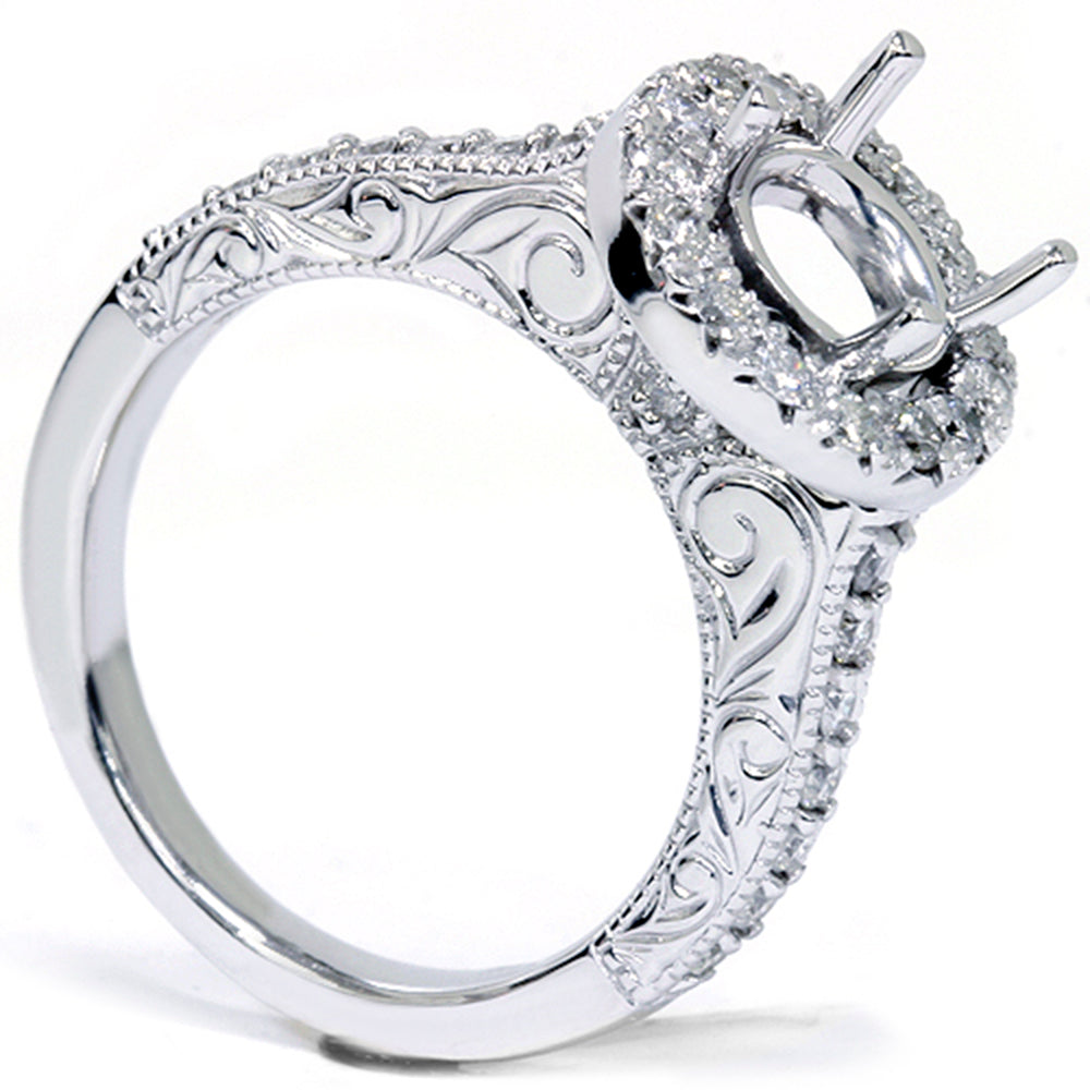 1/2 CT Vintage Halo Diamond Ring Setting 14K White Gold