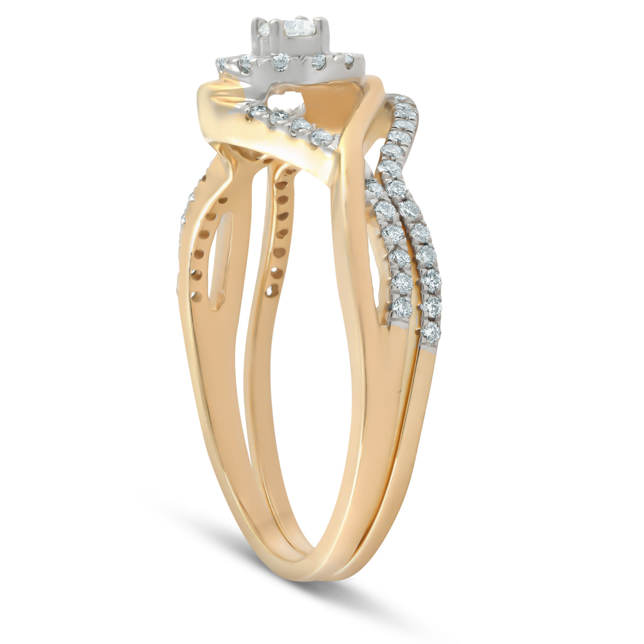 1/2CT Diamond Engagement Wedding Ring Set Halo 10k Yellow Gold Lab Created