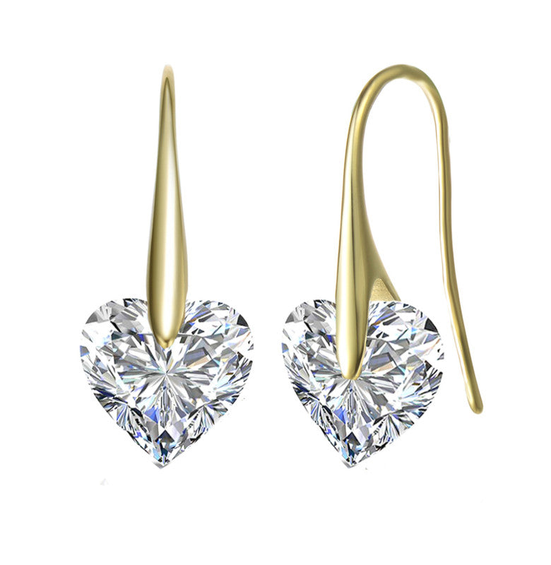 Sterling Silver Gold Plated Cubic Zirconia Heart Hook Earrings