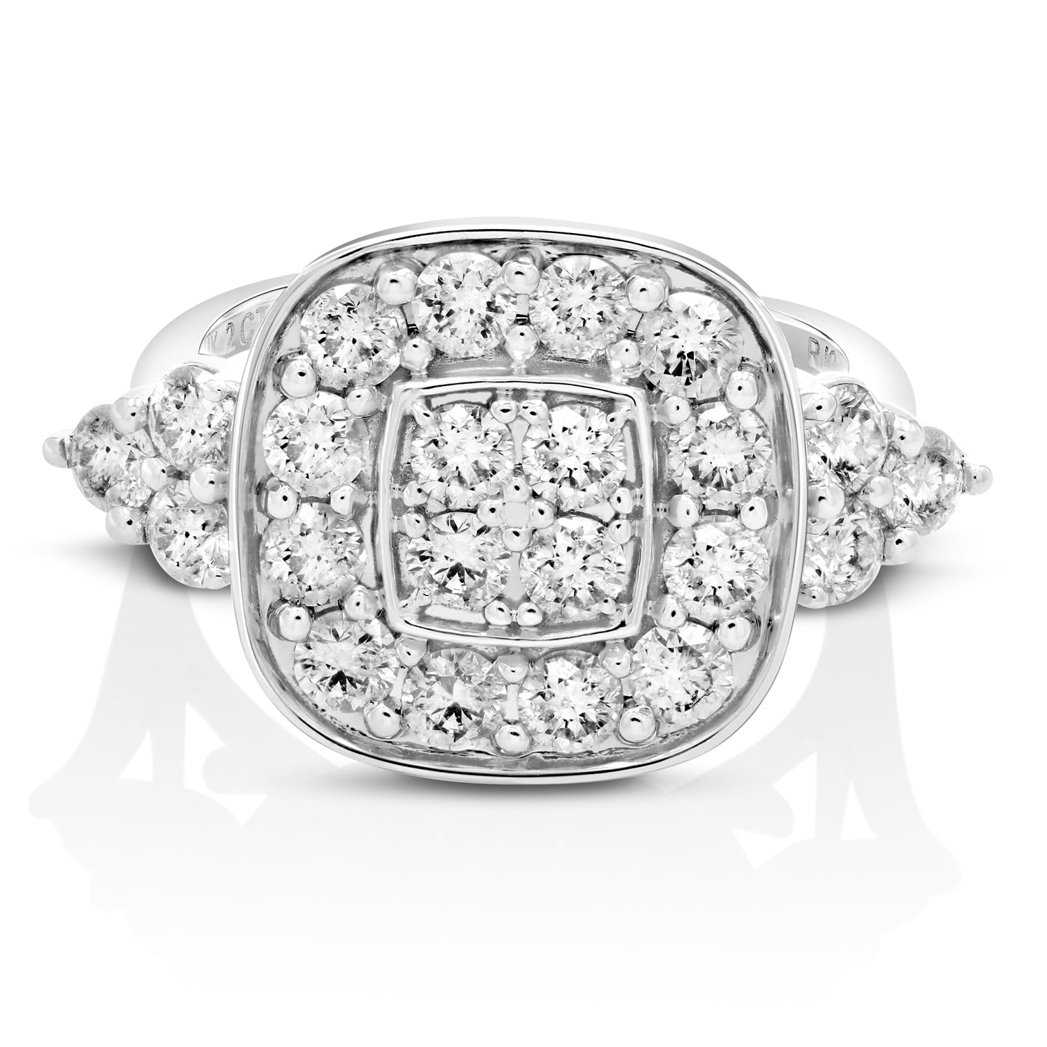 2 cttw Diamond Engagement Ring Cushion Shape with Accent 14K White Gold Bridal