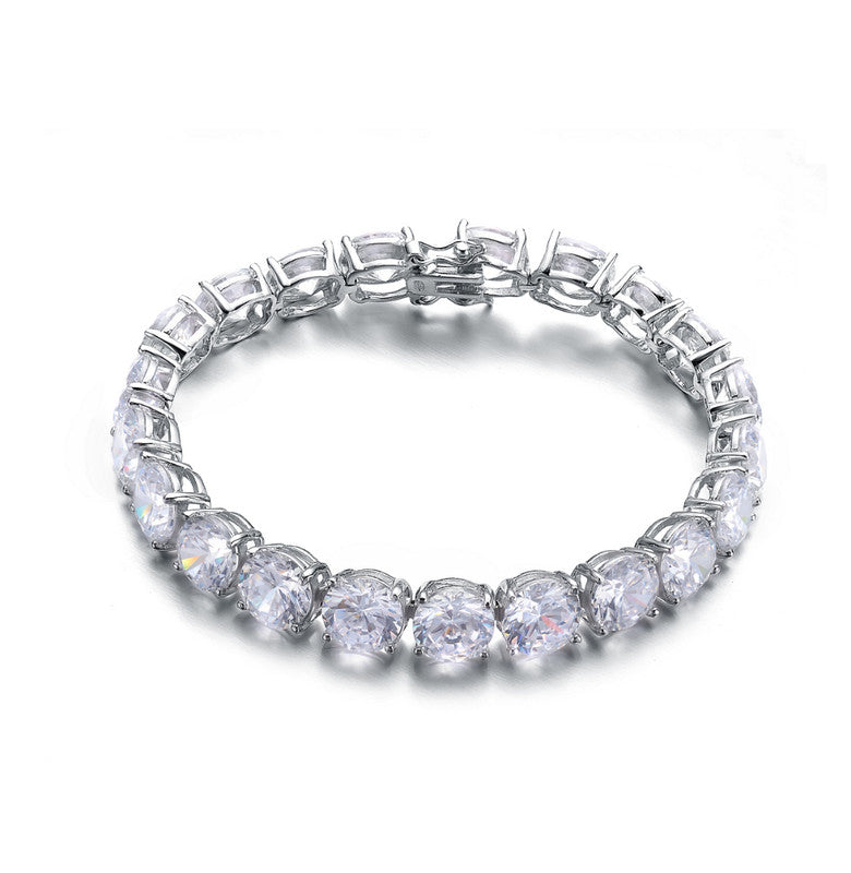Sterling Silver White Gold Plated with Dazzling Clear Cubic Zirconia Tennis Bracelet
