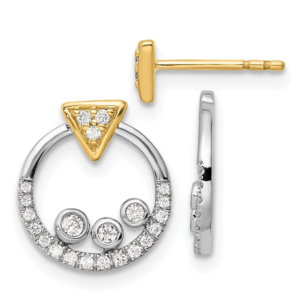 14k Yellow Gold 1/4 CT Lab Grown Diamond Triangle Stud Earrings With Circle Dangle Earring Jacket