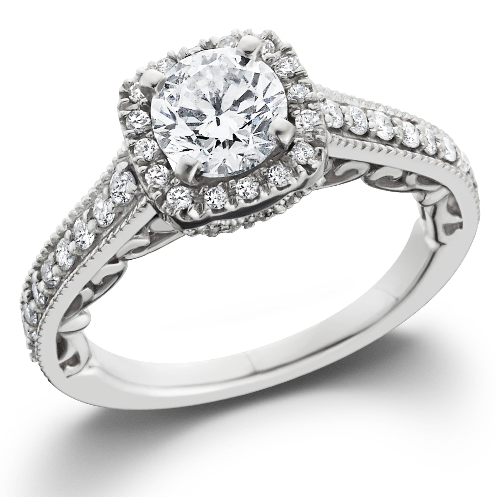 7/8 ct Cushion Diamond Vintage Halo Engagement Ring 14K White Gold