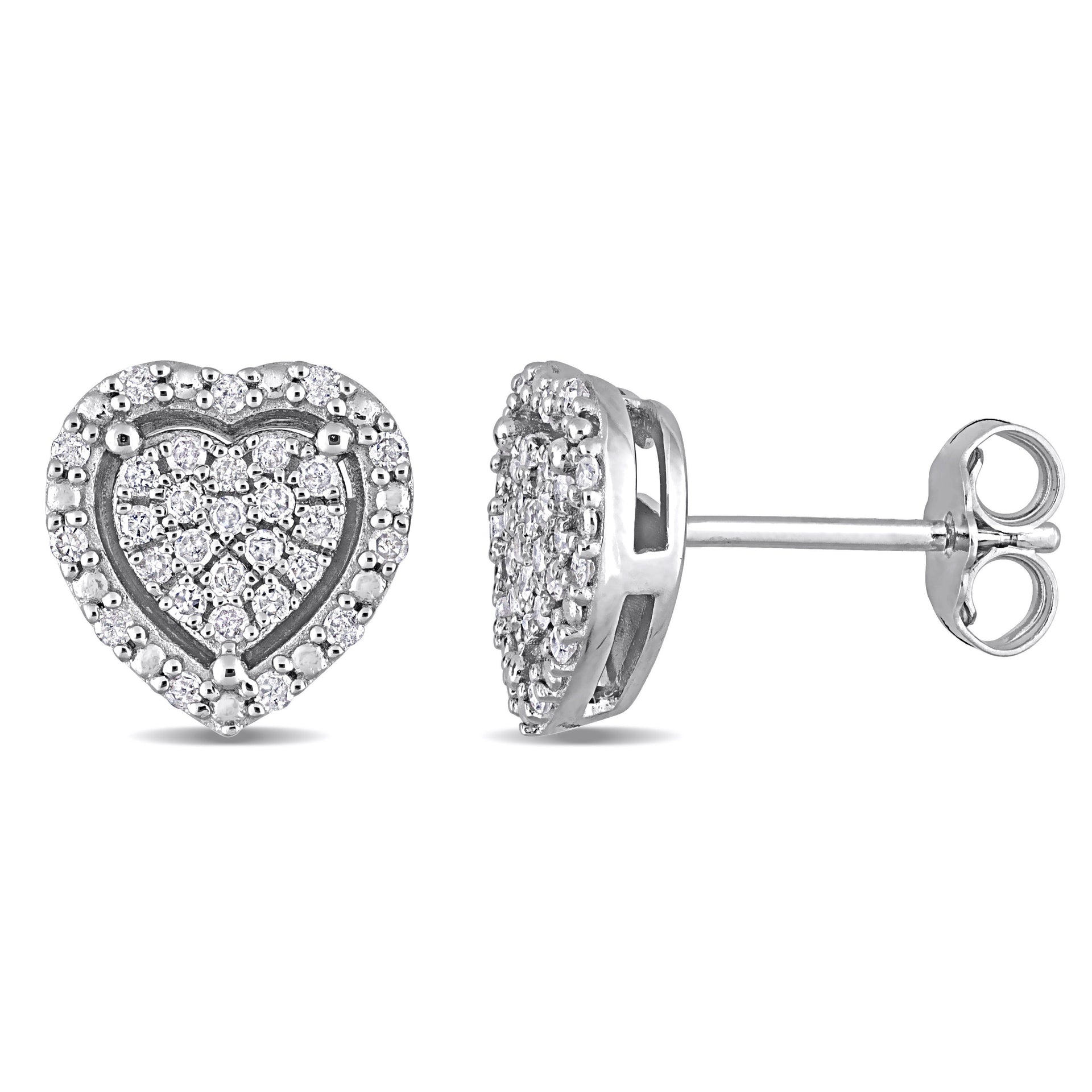 1/3ct TW Diamond Heart Halo Stud Earrings in Sterling Silver
