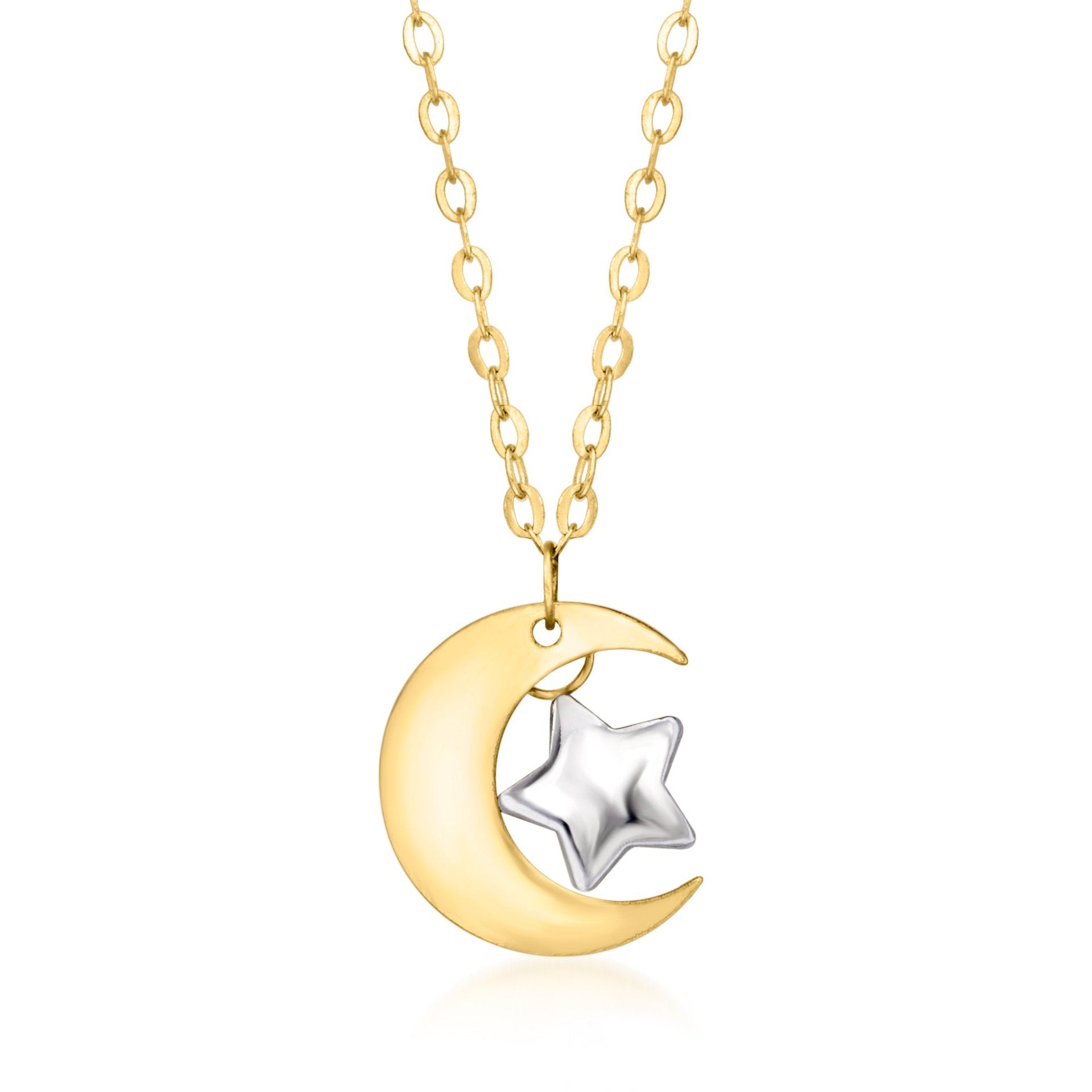 Canaria Italian 10kt 2-tone Gold Moon And Star Necklace