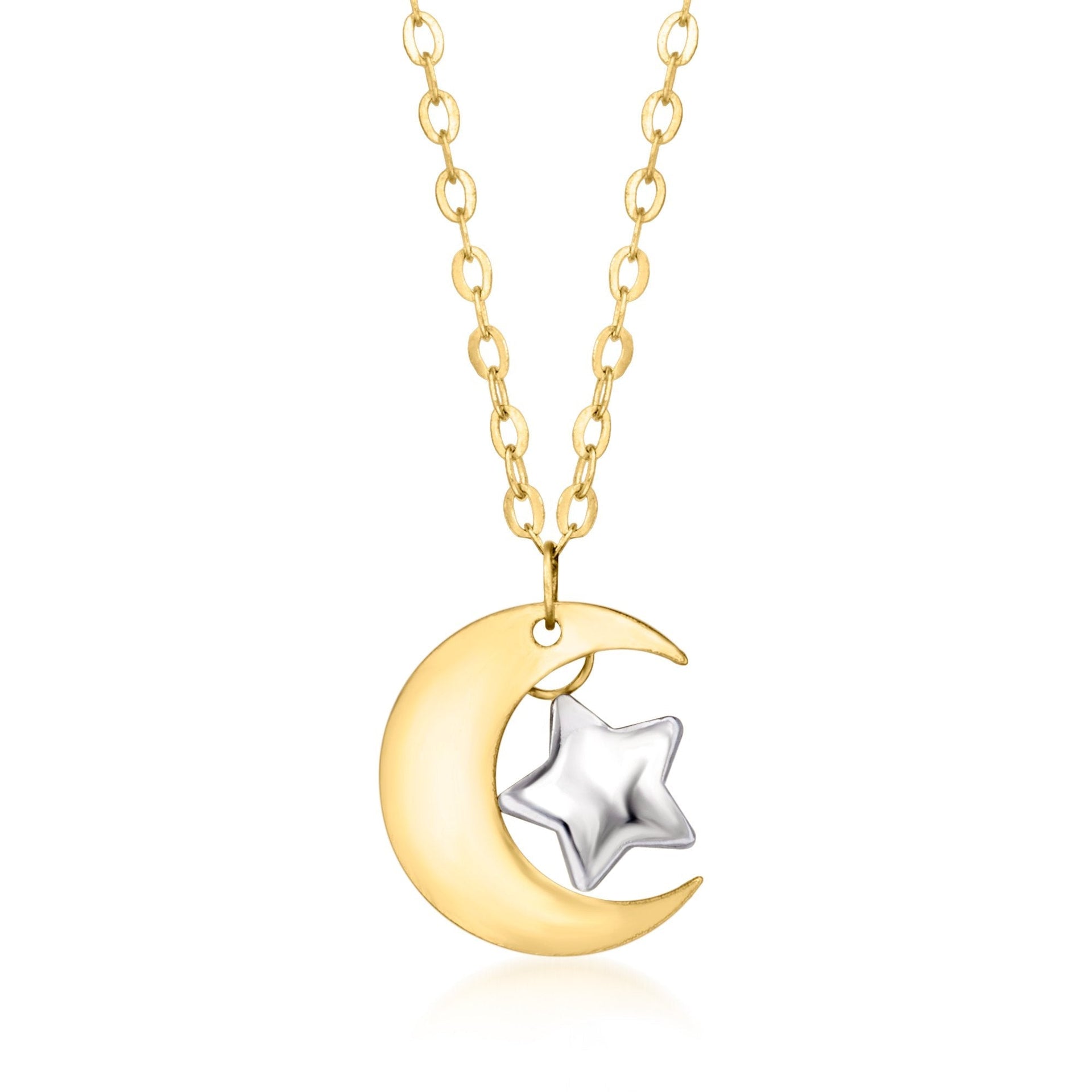 Canaria Fine Jewelry Italian 10kt 2-tone Gold Moon And Star Necklace
