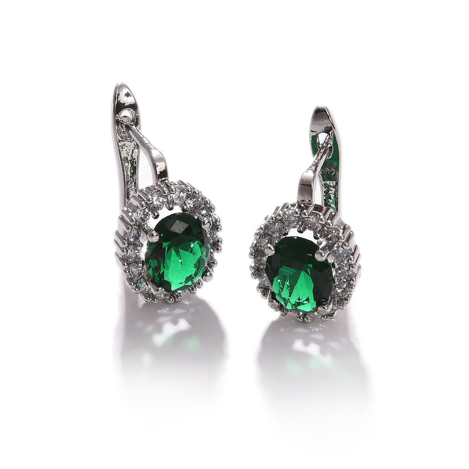 Green Color Pack Of 2 Silver Plated American Diamond Stud For Women's