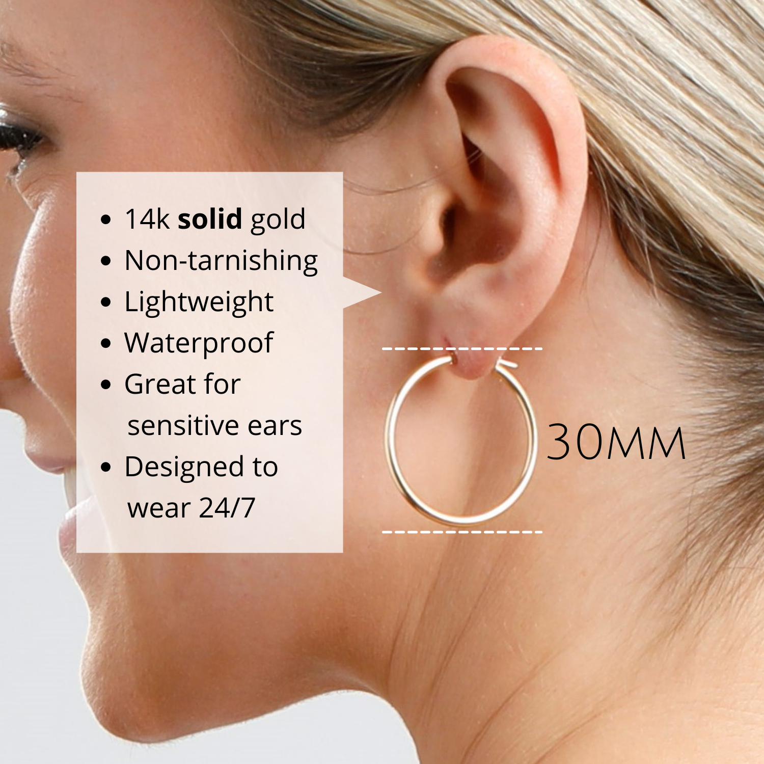 14k Yellow or White Gold Click-Top Round Hoop Earrings for Women 2mm Thick