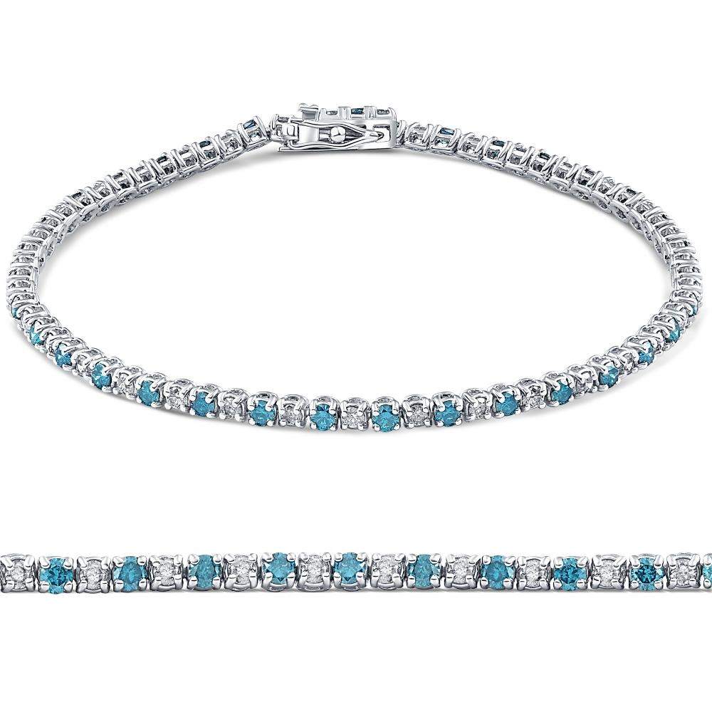 1 1/2 CT Blue and White Diamond Tennis Bracelet 14K White Gold