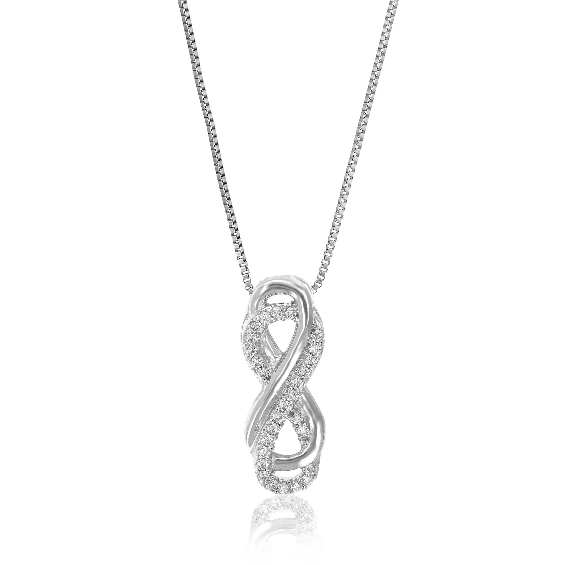1/10 cttw Lab Grown Round Cut Diamond Infinity Pendant Necklace .925 Sterling Silver 1/10 Inch With 18 Inch Chain