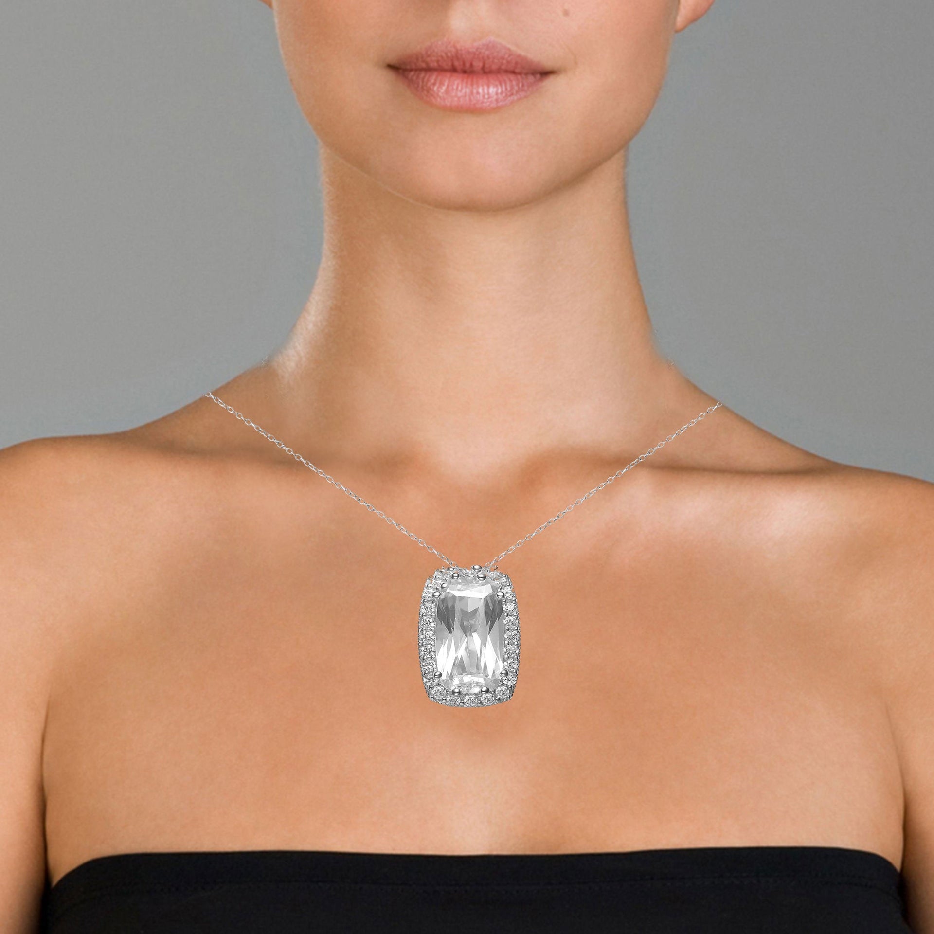 Gv C.z. Sterling Silver Big Square Pendant