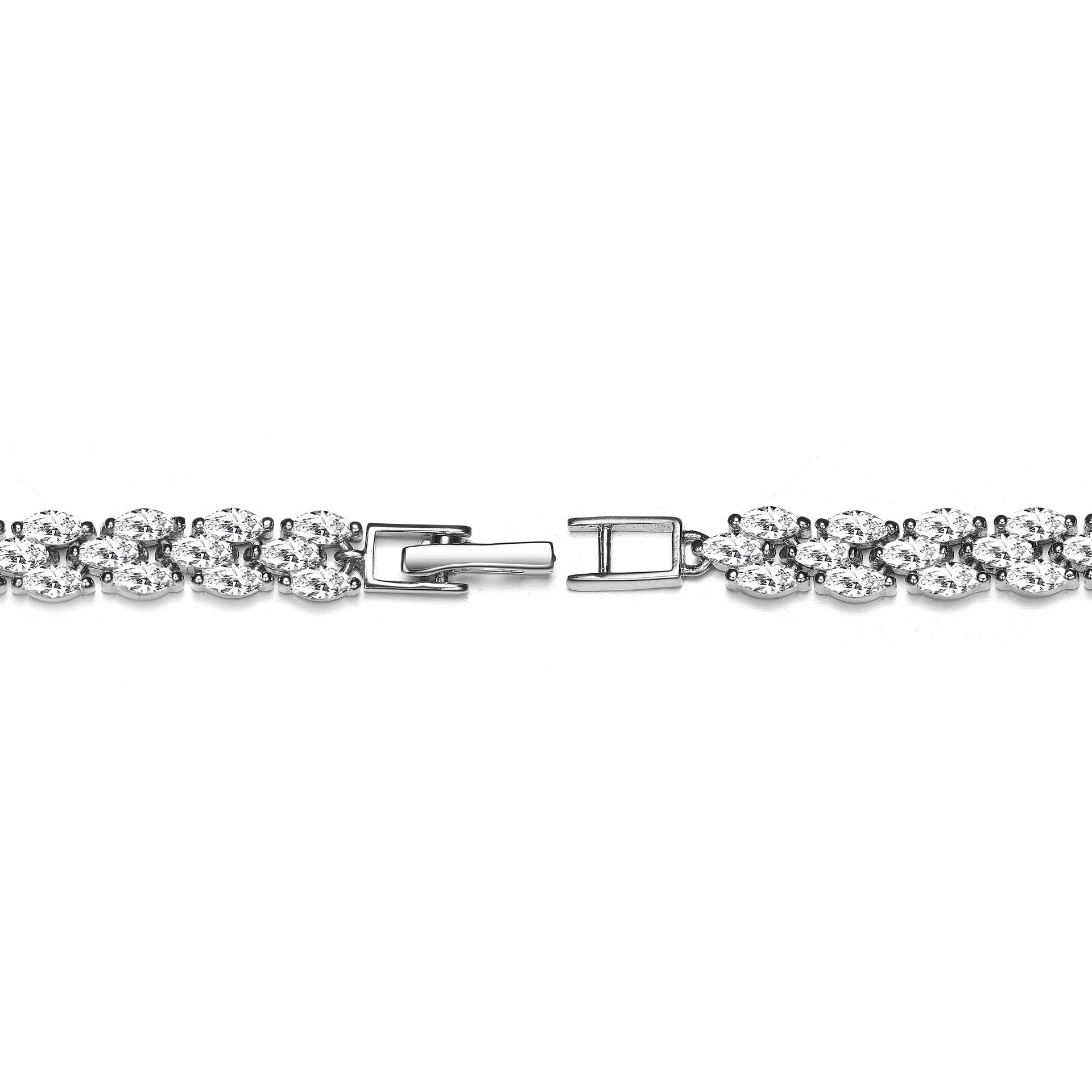 Sterling Silver Cubic Zirconia Three-Row Horizontal Bracelet