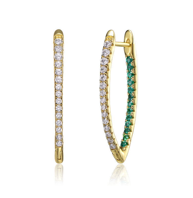 Sterling Silver with Colored Cubic Zirconia Inside-Out Marquise Hoop Earrings