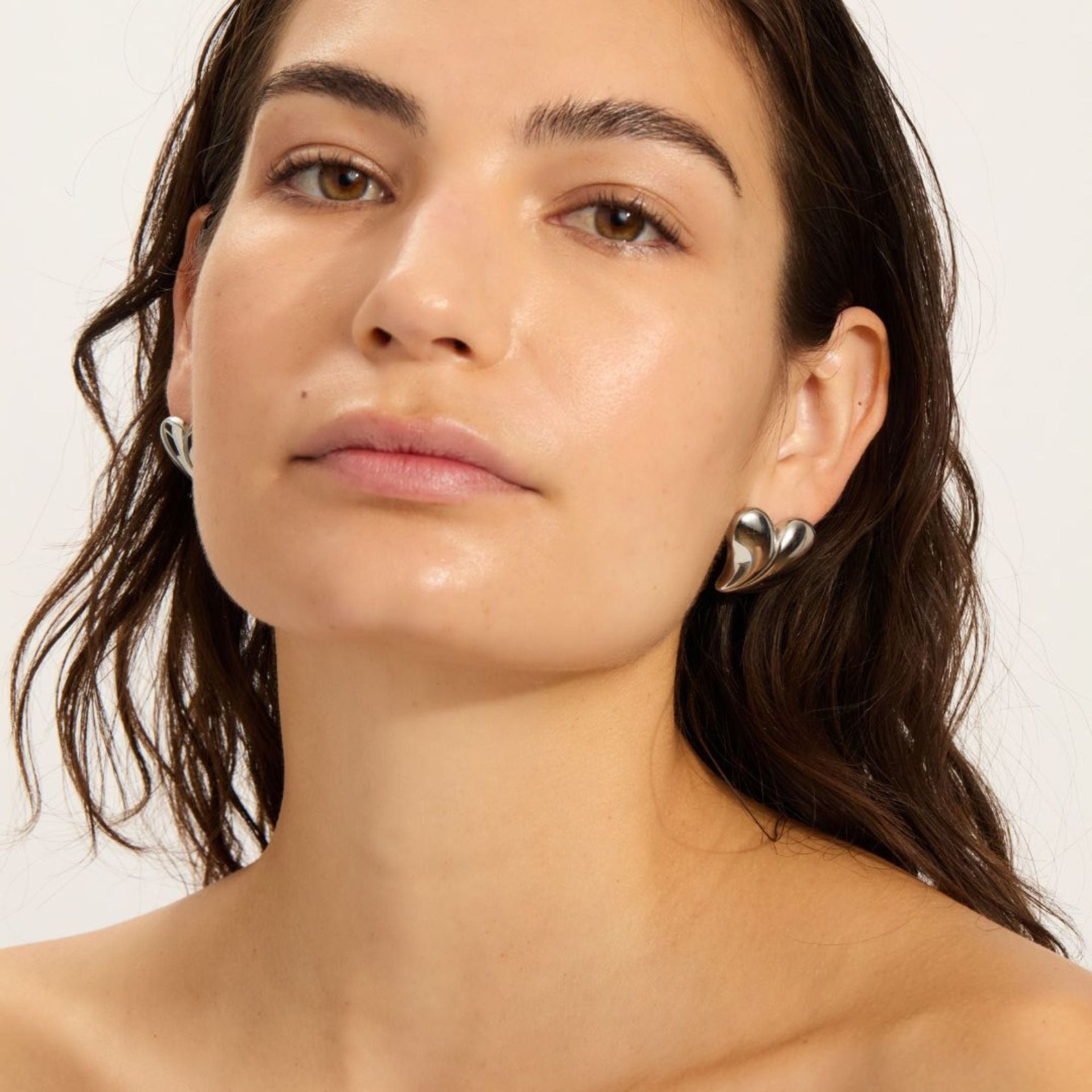 Tarnish Resistant Silver Plated Oversized Puffy Heart Earrings