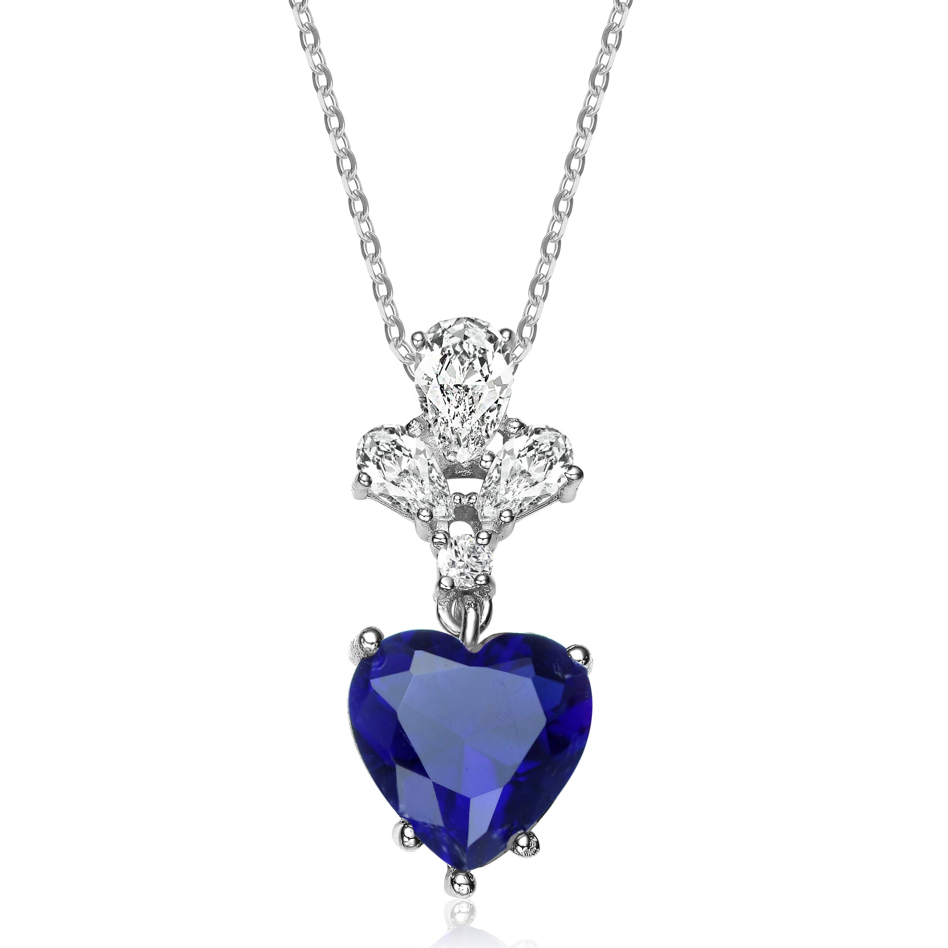Sterling Silver Blue Cubic Zirconia Heart Pendant Necklace