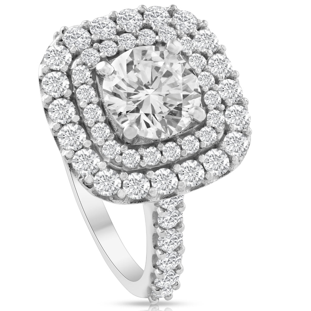 2 Ct Diamond Double Cushion Halo Engagement Ring 14K White Gold