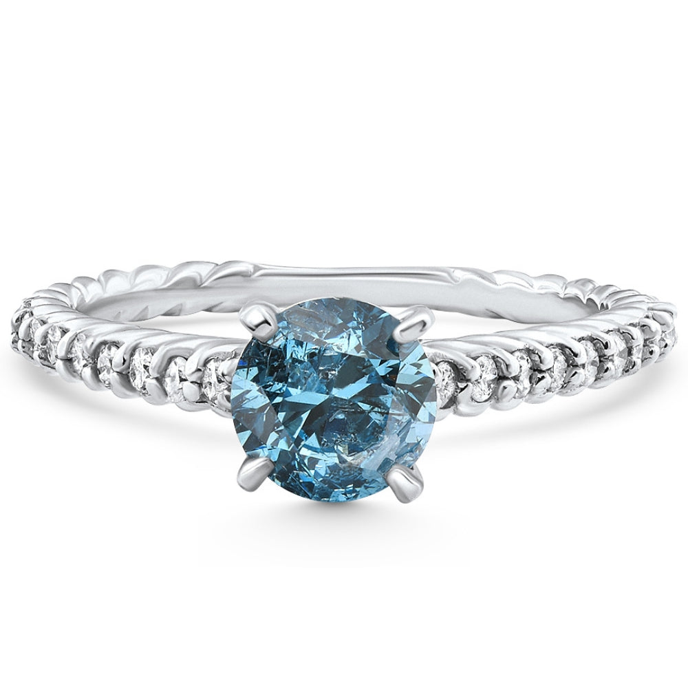 1Ct Blue Diamond Engagement Ring 14k White Gold Lab Grown