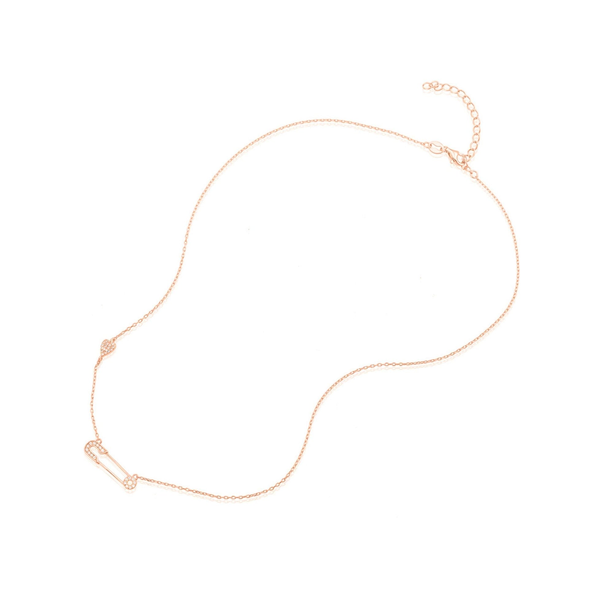 Adornia Safety Pin Heart Necklace rose gold