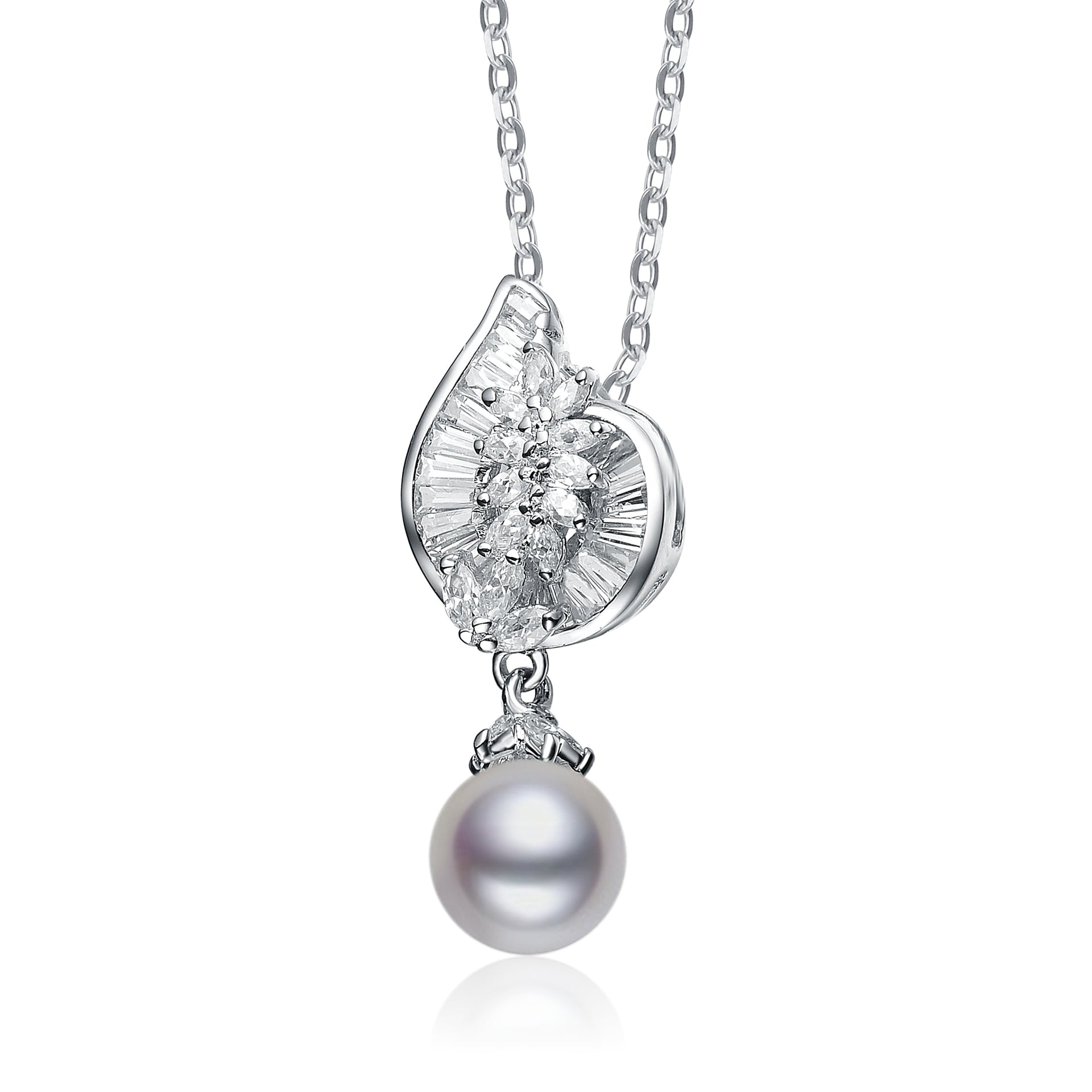 Cz Sterling Silver Pearl Drop Pendant
