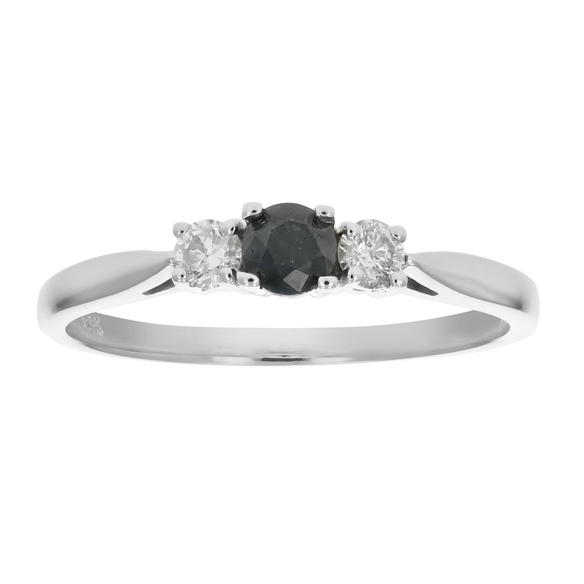 1/2 cttw 3 Stone Black and White Diamond Engagement Ring 14K White Gold