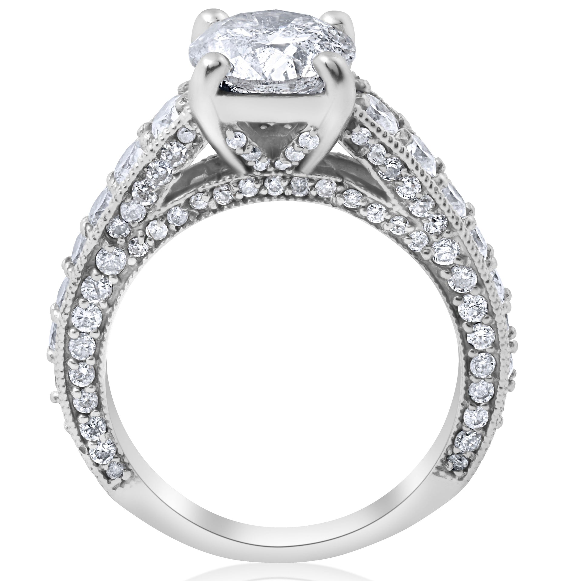 3 3/4 ct Round Diamond Heirloom Engagement Ring 14k White Gold
