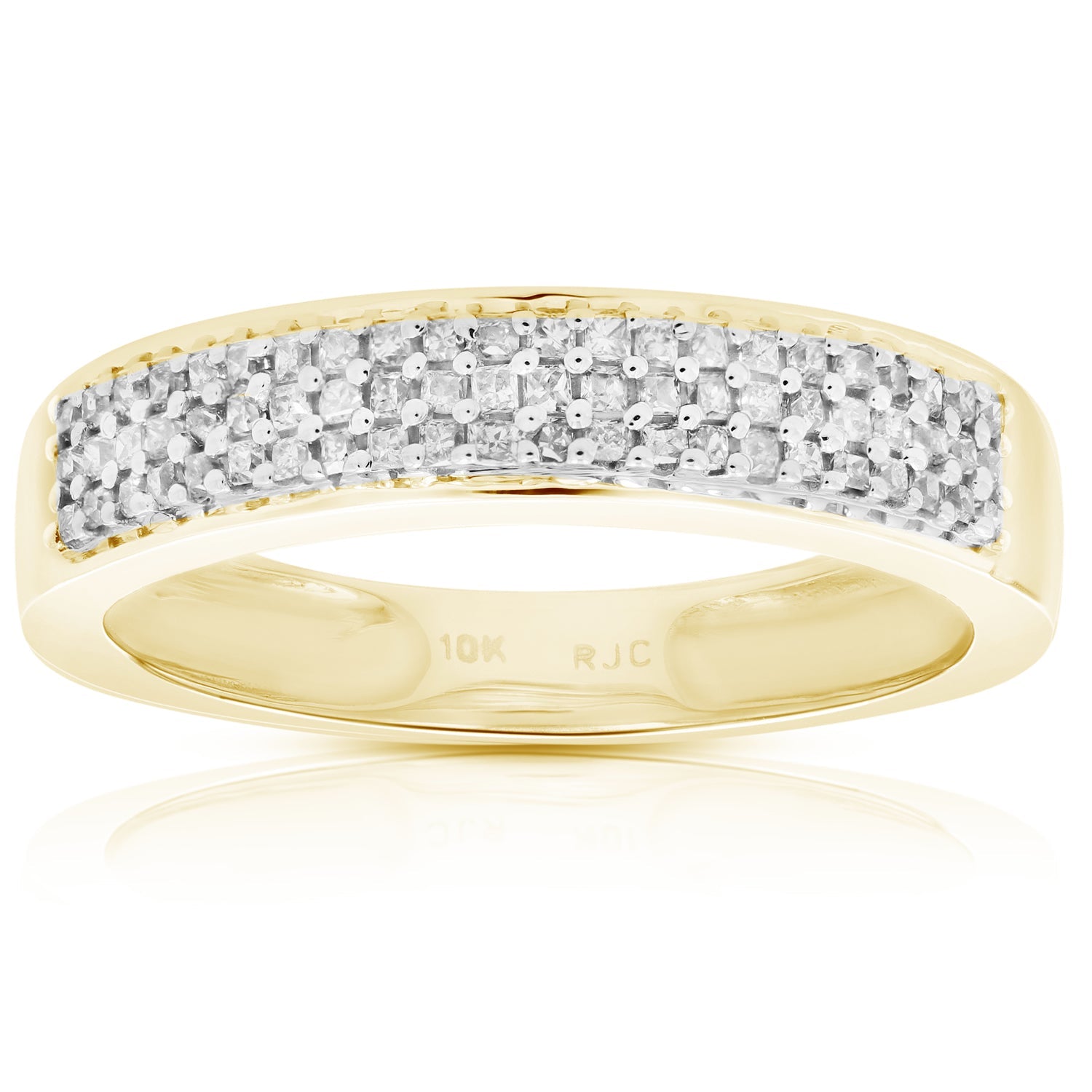 3/8 cttw 3 Row Princess Cut Diamond Wedding Band 10K Yellow Gold