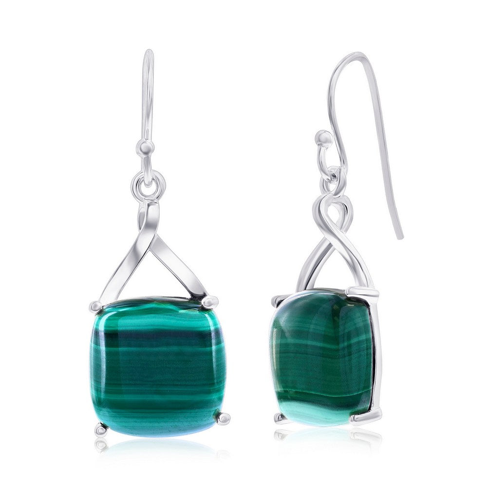 Sterling Silver or Gold plated over Sterling Silver Square Malachite Earrings