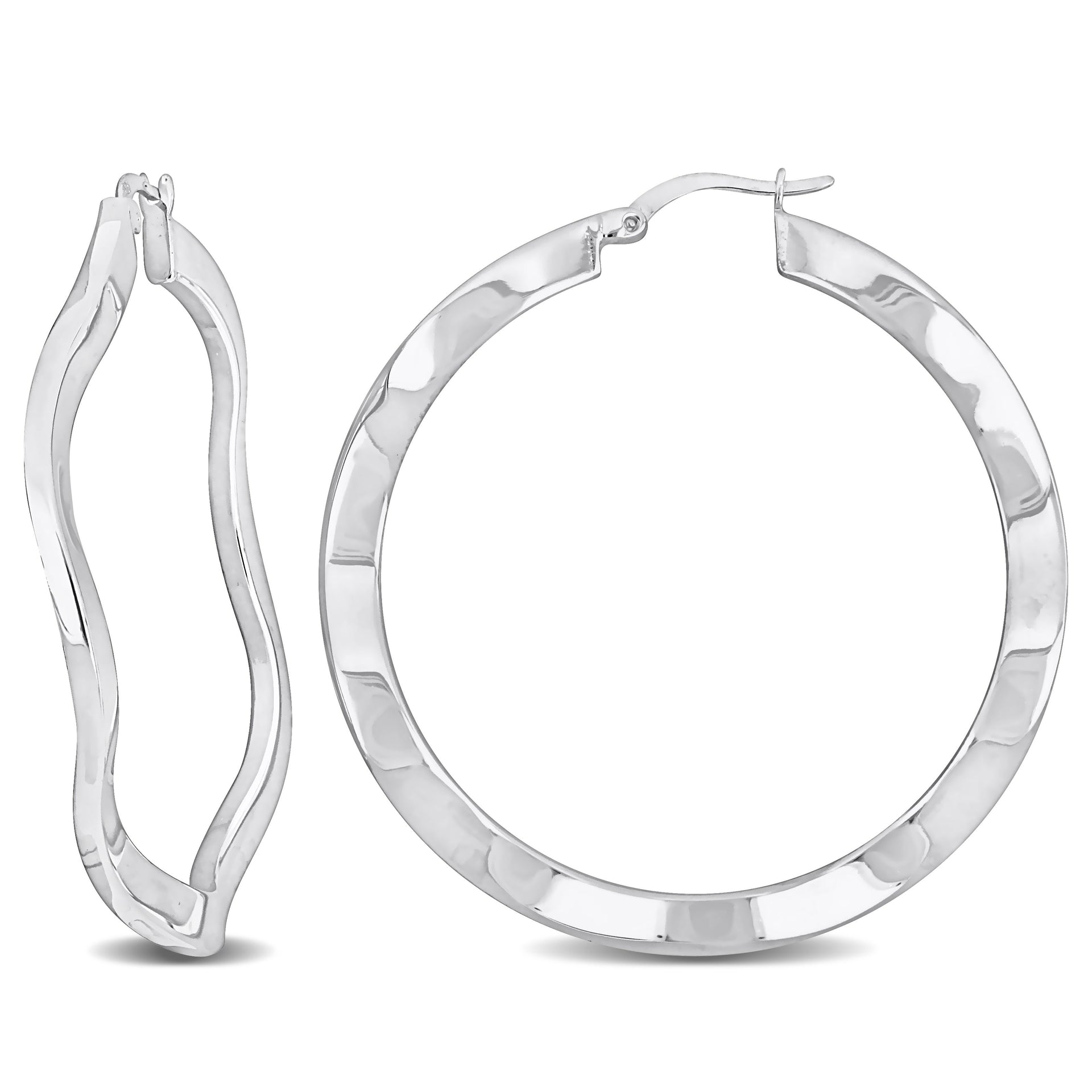Mimi & Max 46x2.5mm Wave Hoop Earrings in Sterling Silver