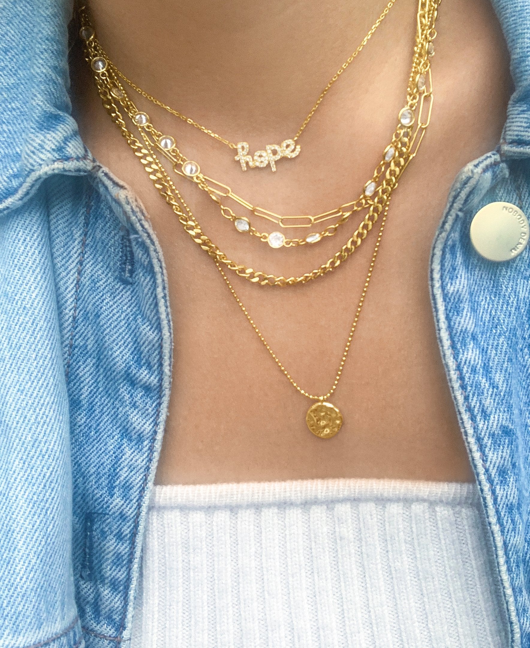 Adornia Messy Layered Necklace with Pebbled Charm gold