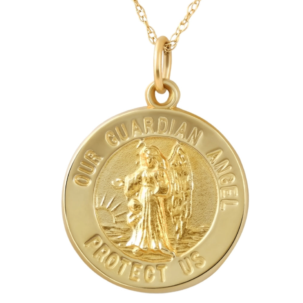 14k Yellow Gold Guardian Angel Medal Pendant .5' Tall 2 Grams
