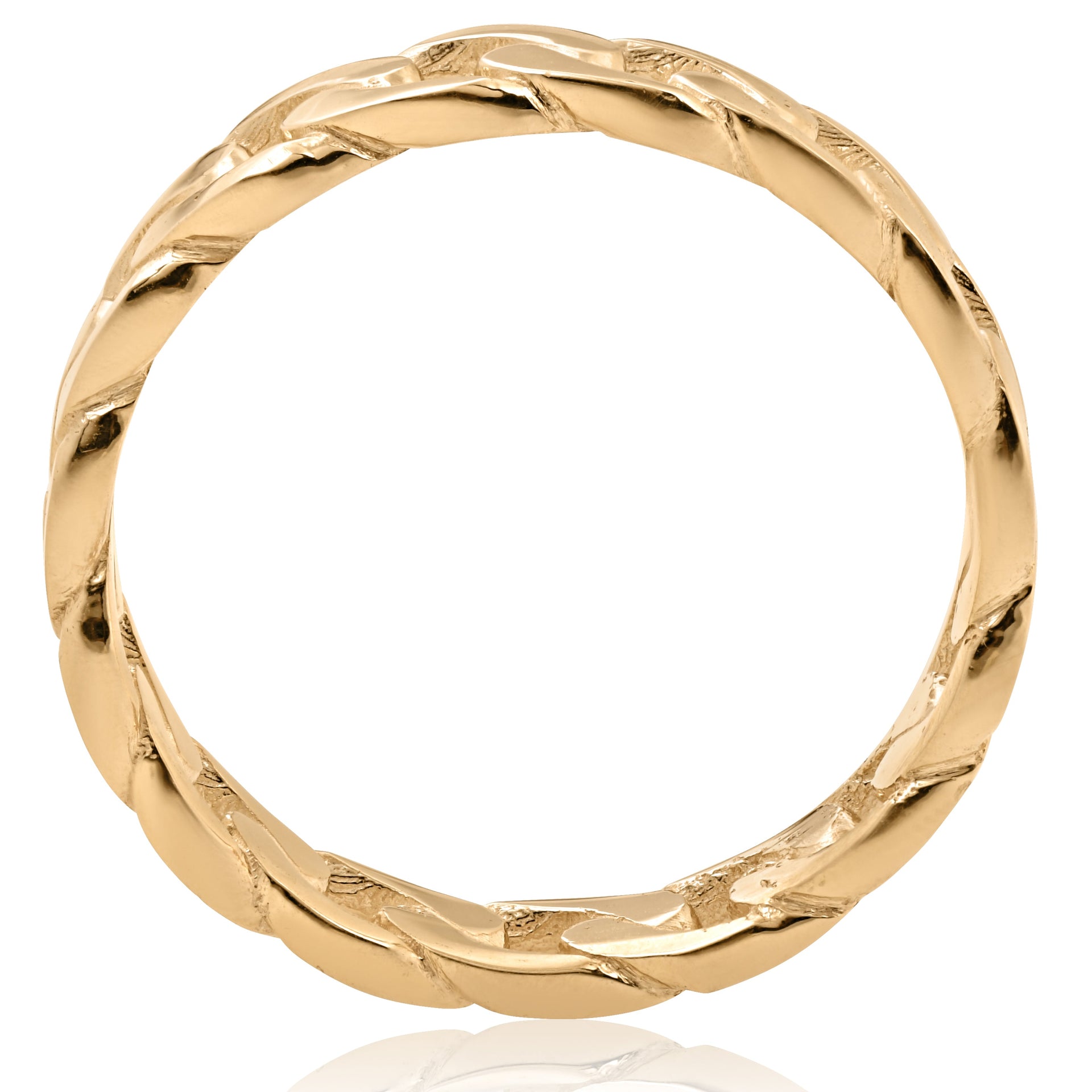 Mens 14k Yellow Gold Hand Braided Curb Linked Wedding Band
