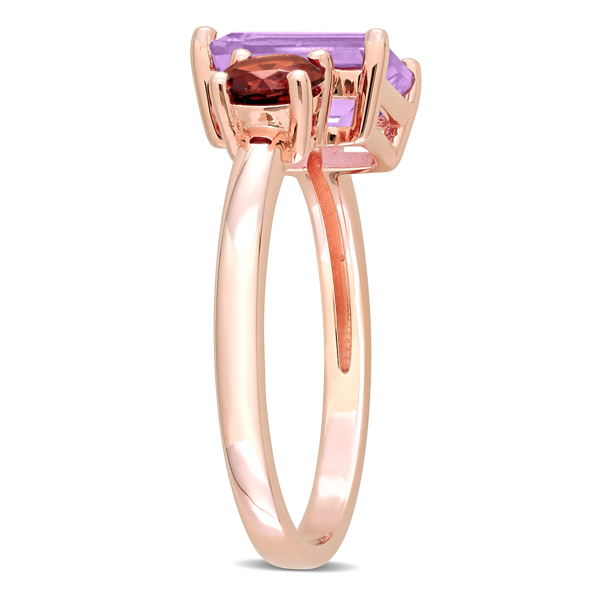2 4/5 CT TGW Octagon Amethyst and Garnet Ring in Rose Gold Plated Sterling Silver