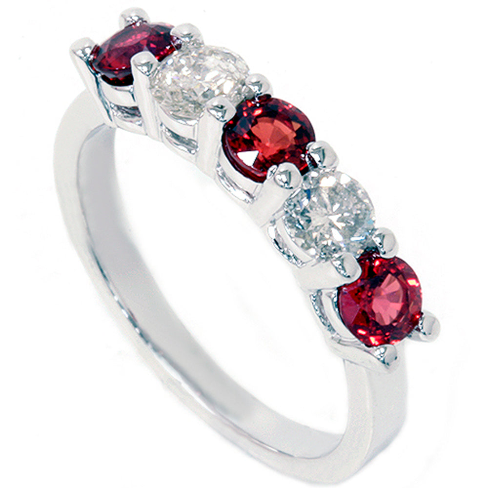 1 1/2 CT Red Sapphire & Diamond Wedding Ring 14K White Gold