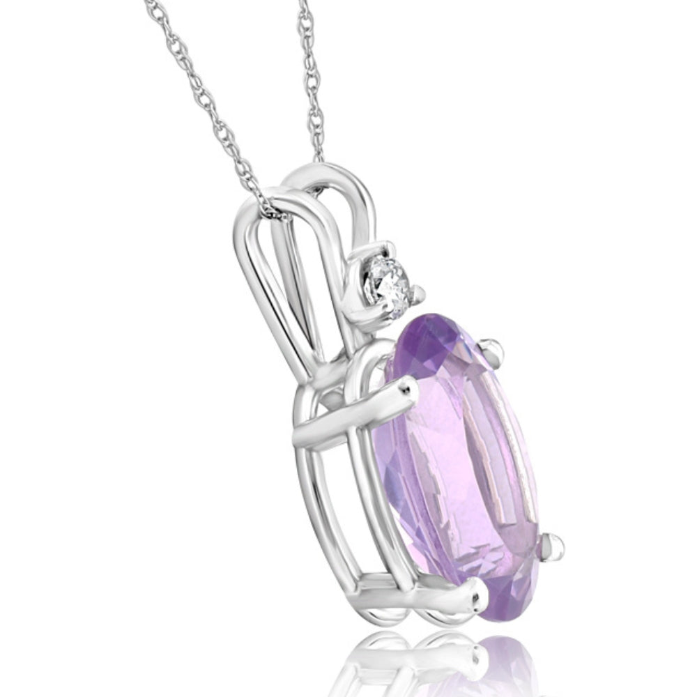 14x10mm Oval Amethyst Diamond 10k White Gold Pendant Women's Necklace 18'
