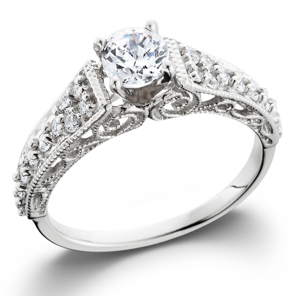 1/2 CT Vintage Filigree Diamond Engagement Ring 14K White Gold